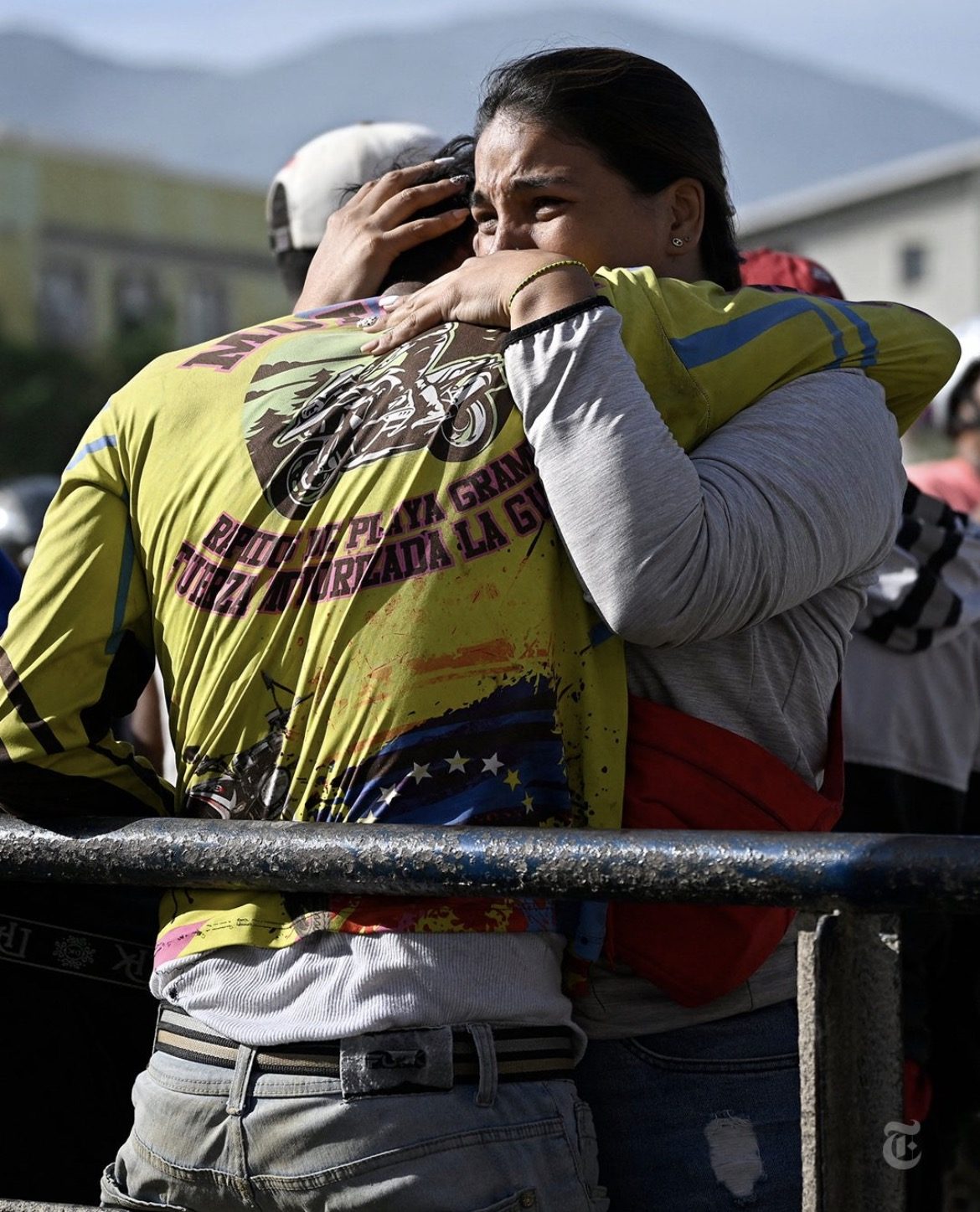 Volunteer rescuer connection - rescuer in safety gear with child